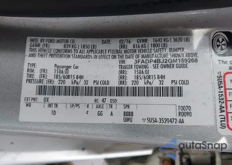 2016 Ford Fiesta Se из США, поврежденный, VIN 3FADP4BJ2GM159268